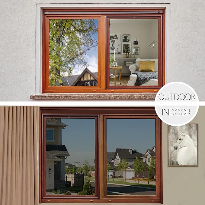 HIDBEA One Way Privacy Window Film, Daytime Mirror Reflective Heat Control UV Sun Blocking Non-Adhesive Static Cling Window Tint for Home and Office(Black-Silver, 45.2 Inch x 19.6 Feet)