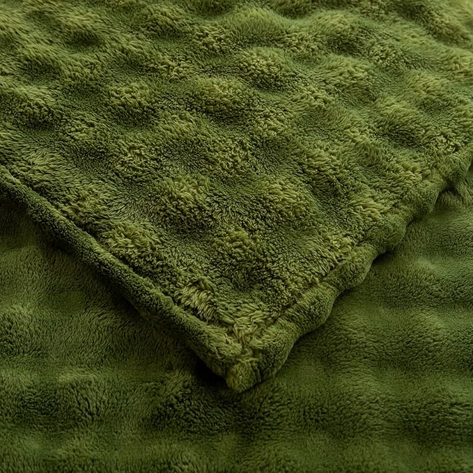 YUSOKI Luxury 3D Bubble Throw Blanket 3.1lb,All Ages,Home Decoration, (Olive Green,60 * 80inches)
