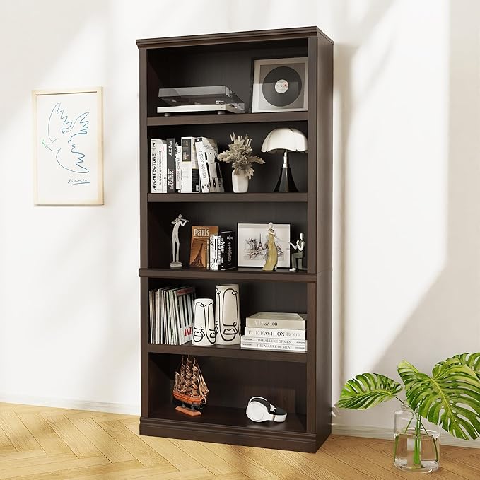 Bookshelf, Open Storage 70 Inch Tall 5 Shelf Bookcase, Floor Standing Bookshelves and Bookcases, Book case for Farmhouse Library Office Bedroom Kids, Dark Cherry - 5 Tier