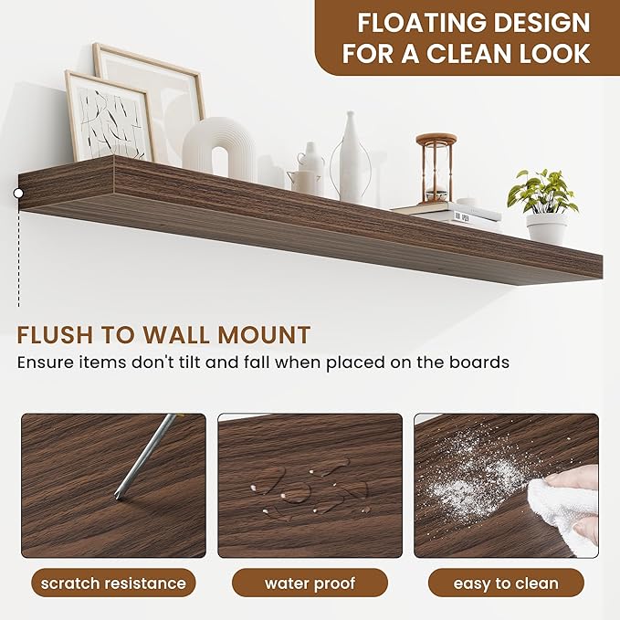 fuqing Floating Shelves for Wall, Bathroom Shelf Wall Mounted for Storage, Shelves with Invisible Bracket for Bedroom, Kitchen, Living Room, Farmhouse Small Book Shelf, 55 Inch Set of 2, Walnut