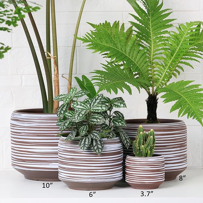 10 Inch Ceramic Plant Pot with Drainage – Large Flower Pot for Indoor Outdoor Plants, Modern Decorative Planter for Patio, Balcony, Garden, or Home Decor