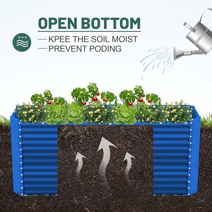 Land Guard 8x4x3ft Rectangular Galvanized Raised Garden Beds, Large-Capacity Metal Planter Box Outdoor, Durable Deep Raised Garden Bed 3ft Tall, Raised Beds for Gardening Vegetables, Royal Blue