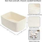 Small Woven Storage Baskets 12“X8”X5“ Decorative Rope Bins for Organizing Shelves, Closets, and Toys, Empty Gift Baskets, Cute Organizer Basket for Home and Office (white, regular)