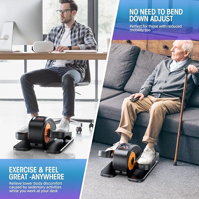 Under Desk Elliptical Machine, Quiet & Portable Seated Pedal Exerciser with 12 Adjustable Speeds & Remote Control, Low-Impact Electric Ellipse Leg Exerciser for Cardio & Strength