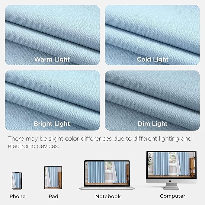 Joydeco Pinch Pleated Linen Curtains Darkening Drapes for Bedroom, 100% Blackout Drapes 96 inches Long 2 Panels Heat Blocking Curtains(Chambray Blue,40'' Wx96'' L)