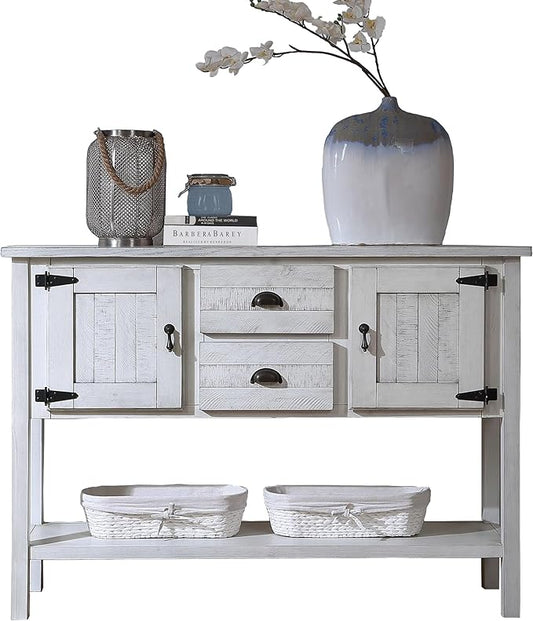 Solid Wood Farmhouse Console Table,Sofa Table with Storage Drawers and Shelves,Entryway Table for Entry Hallway Foyer Sofa Side Table,Fully Assembled (48" Antique White)