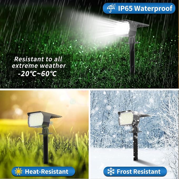 Solar Spot Lights Outdoor Waterproof IP65, 12 Pack Landscape Spotlights with 46 LEDs, 3 Modes Auto On/Off Solar Powered Flood Lights for Outside Pathway, Yard, Garden, Walkway (Cool White)