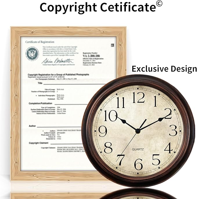 14 Inch Wall Clocks Battery Operated Silent Non-Ticking Analog Wall Clock Vintage Retro Rustic Style Decorative for Living Room Kitchen Home Office(Bronze)