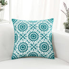 HWY 50 Teal Decorative Throw Pillow Covers 18x18 Inch (1 Piece), Embroidered Cotton Farmhouse Cushion Cover Pillow Case for Sofa Couch Living Room Bed, Little Sunflower