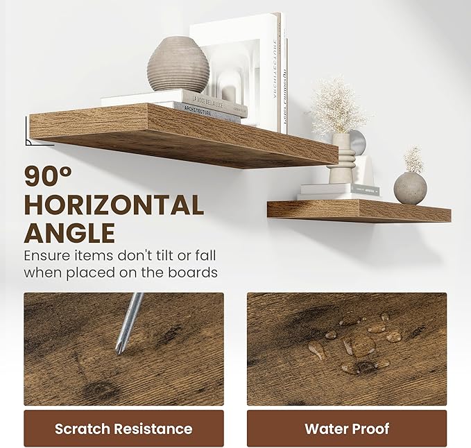 55 Inch Floating Shelves, 12 Inch Deep Floating Shelves for Wall, Floating Shelf with Invisible Brackets, Deep Shelves for Bathroom, Bedroom, Living Room, 1 Pack, Brown