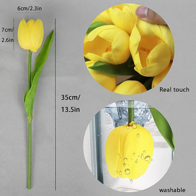 Buart Yellow Flowers Artificial Luxury Big Tulip Valentine's Day Mother's Day Easter Home Kitchen Wedding Decorations(11pcs)