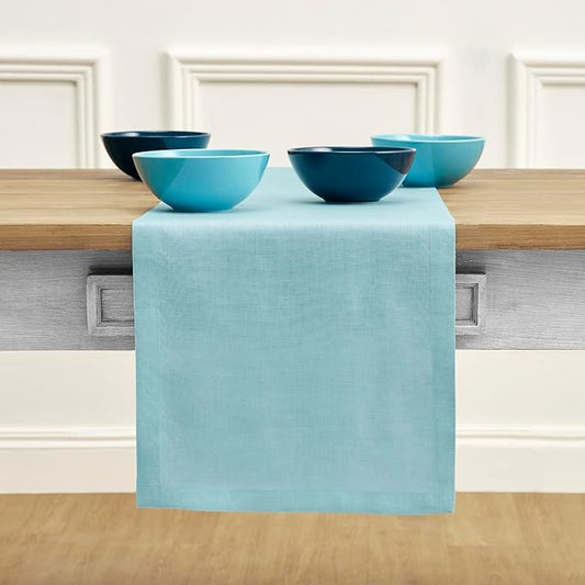 Solino Home Linen Aqua Blue Table Runner 72 Inches Long - 100% Pure Linen Dining Table Runner 14 x 72 Inch - Fete