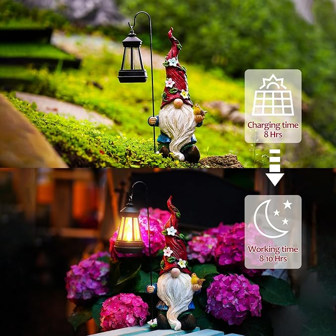 Garden Gnomes Outdoor Statue with Solar Lights,Solar Gnomes Decorations for Yard Outdoor gnome Decorations for Garden, Patio Gnome Gifts for Mom