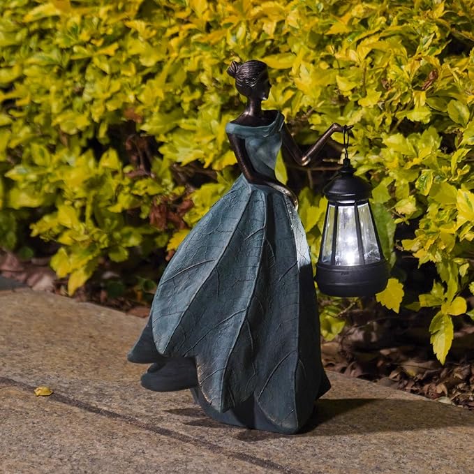 Guichifun Fairy Statues Solar Outdoor Lights - Resin Garden Figurines Decorations for Patio Yard Lawn Decor Housewarming Gardening Gifts for Women Mom 7.4 x 5.3 x 12 Inch