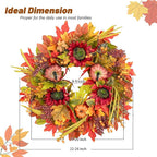 Fall Wreaths for Front Door 24 Inch- Full&Realistic Autumn Maple Leaves Wreath,Large Fall Door Wreath with Sunflower,Pumpkin,Berries for Thanksgiving Harvest Festival Decorations