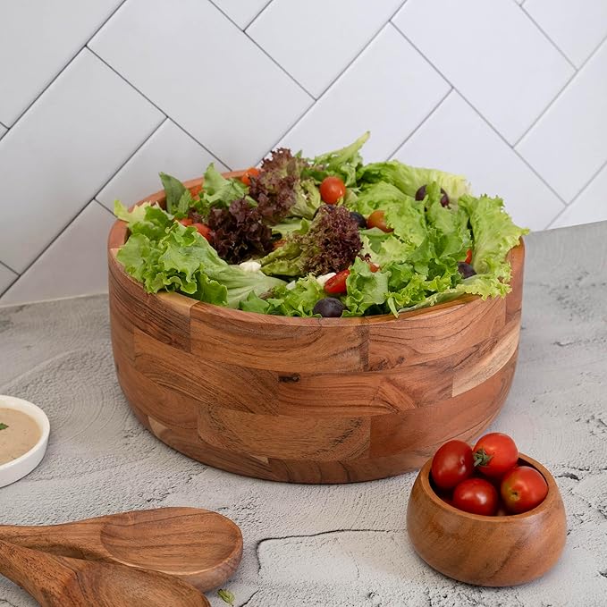 Luxe Designs 12" Wooden Salad Bowl Set with Serving Utensils Eco-Friendly, Multipurpose Mixing & Serving Bowl for Salads, Pasta, Fruits & More – Durable & Stylish Kitchen Essential