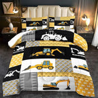 Construction Comforter Set Full Boys,Yellow Full Construction Bedding Set,Engineering Vehicles Comforter Yellow Bedroom Decor Kids,Truck Quilt Cartoon Truck Bedding for Teen