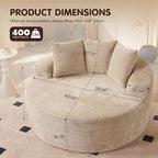 ovios 58" Oversized Round Chair Lounge Chaise Indoor, No Assembly Required, Cloud Large Circle Chair with Plush Fuax Fur, Fluffy Modern Sleeper Sofa Bed for Reading Yoga, Beige (Plush Corduroy Fabric)