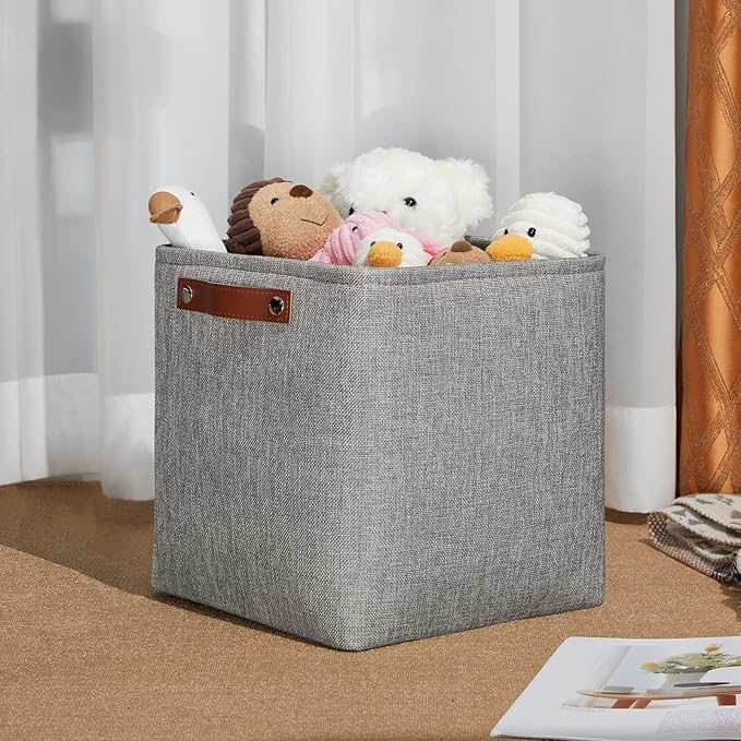 DULLEMELO Square Storage Cubes Baskets for Gifts Empty, 11 inch Cube Stroage Bins Linen Closet Organizers and Storage Baskets for Toy Nursery Shelves Bedroom Storage(4 Pack - 11" Grey)