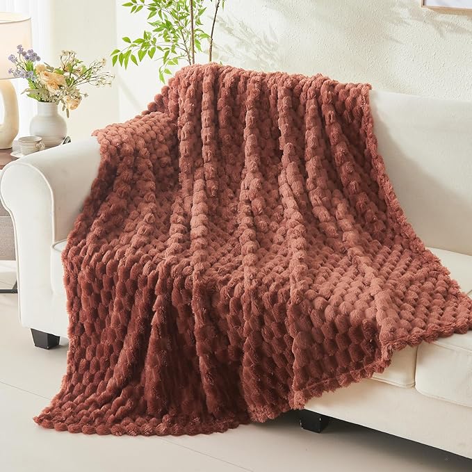 NEWCOSPLAY Super Soft Throw Blanket Coffee Premium Silky Flannel Fleece 3D Clouds Stylish Jacquard Lightweight Bed Blanket All Season Use 350GSM (Coffee, Throw(50"x60"))