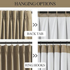 Vision Home Brown Pinch Pleated Full Blackout Curtains Linen Blended 60" Wide Thermal Insulated Window Panels 84 inch for Bedroom Living Room Darkening Pleat Drapes with Hooks Back Tab 60" Wx84 Lx1