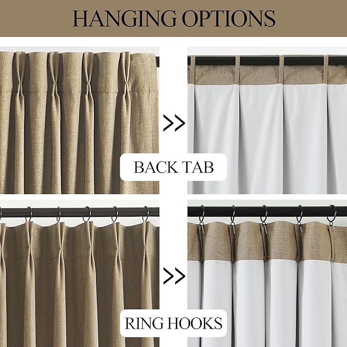 Vision Home Brown Pinch Pleated Full Blackout Curtains Linen Blended 60" Wide Thermal Insulated Window Panels 84 inch for Bedroom Living Room Darkening Pleat Drapes with Hooks Back Tab 60" Wx84 Lx1