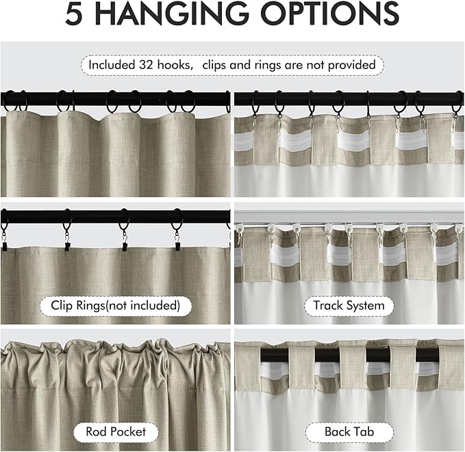 MIULEE 100% Blackout Curtains 84 Inch Long 2 Panels Set for Bedroom, Thick Luxury Faux Linen Black Out Curtain Room Darkening Back Tab Pleat Window Textured Drapes with Hooks for Living Room, Oatmeal