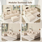 108" U Shaped Couch, Modular Sectional Sofa, 3-Seater Comfy Cloud Couch with Movable Ottoman, Deep Seat Couches for Living Room, Linen, Beige