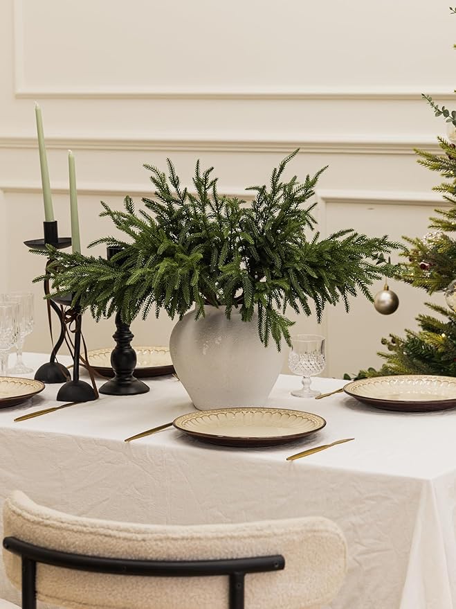 MISSPIN 30 Pcs 19.5 Inches Christmas Norfolk Pine Branches, Norfolk Pine Artificial Christmas Branches DIY Crafts Faux Pine Branches for Xmas Indoor Outdoor Home Decor