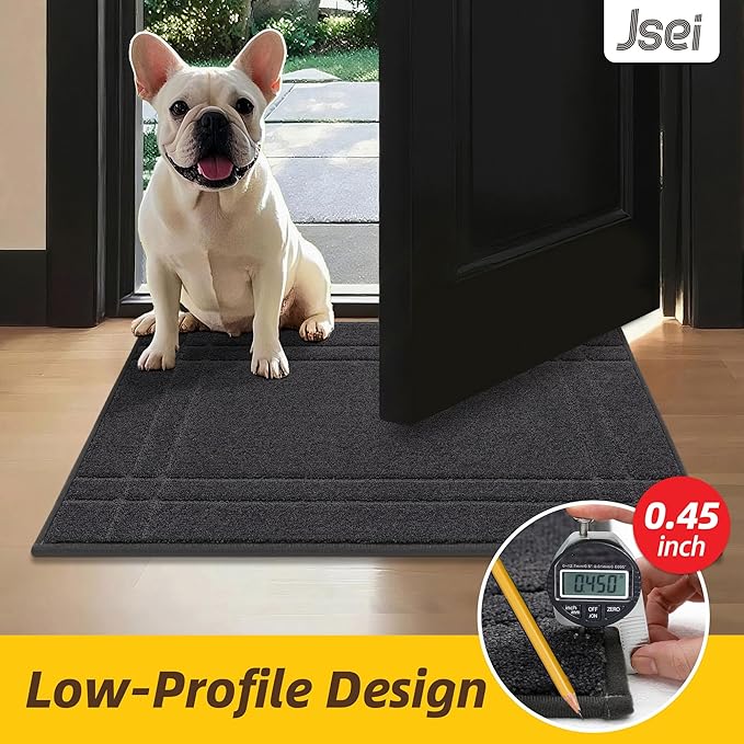 JSEI Entryway Rugs Doormat 20"x32", Non-Slip Dirt Trapper Door Mats Indoor, Washable Absorbent and Stain Resist Welcome Floor Mat for Front Door, Dog Door Mat, Muddy Wet Shoes & Paws, Dark Grey