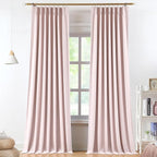 Vision Home Soft Pink Pinch Pleated Full Blackout Curtains Linen Blended Room Darkening Curtain Panels 90 inch for Living Room Bedroom Thermal Insulated Pinch Pleat Drapes with Hooks 40" Wx90 Lx2