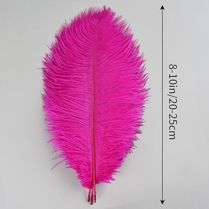 THARAHT Hot Pink Ostrich Feathers 24pcs Natural Bulk 8-10Inch 20cm-25cm for Crafts Wedding Party Centerpieces Easter Gatsbi and Home Decoration Feathers