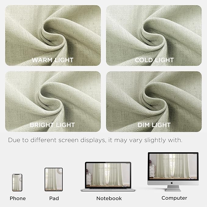 Joydeco Linen Curtains 90 Inch Length 2 Panel Sets,Light Filtering Curtains for Bedroom 52 Inch Wide Living Room Drapes with Back Tabs & Rod Pockets (W52 x L90 Inch, Oatmeal)