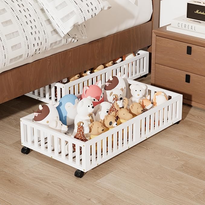 Bamboo Under Bed Storage with Wheels (2-Pack) – Rolling Underbed Shoe Organizer Box for Shoes, Blankets, Toys, Clothes Container Space-Saving Organizer Bins for Bedroom, Closet, Dorm, Nursery