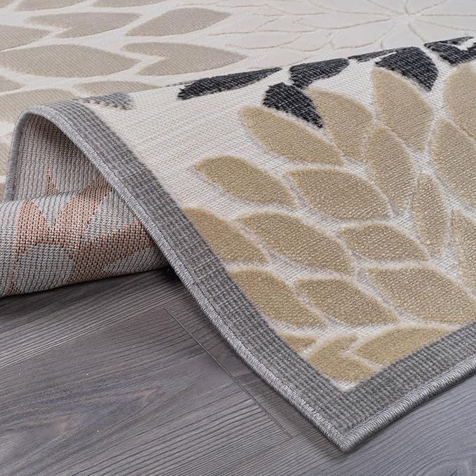 Beverly Rug Outdoor Rug 6x9 Modern Floral Tropical Area Rugs for Indoor and Outdoor Patio Easy to Clean Non Shedding Living Room Porch Garden Washable Outside Carpet (6 x 9 Beige)