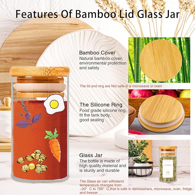 Spice Jars with Labels, 35 Pcs 4 oz Glass Spice Jars with Bamboo Lids, Minimalist Stackable Airtight Spice Containers with 426 labels for Home Kitchen, Pantry, Spice Cabinet, Drawer, Rack