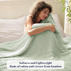 PHF Cooling Waffle Blanket Queen Size, Lightweight 60% Rayon Derived from Bamboo & 40% Cotton Breathable Blanket for Hot Sleepers, Soft and Luxury for Bed Couch and Sofa, 90"x90", Mint