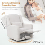 Power Recliner Chair Swivel Glider, Large Rocker Recliner w/USB Charging Port, Boucle Upholstered Swivel Rocker Glider Recliner for Nursery,Bedroom,Living Room, 1PC, Cream