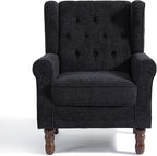UIXE High Back Accent Chair, Upholstered Armchair in Fabric, Retro Wingback Arm Chair for Living Room, Comfy Single Sofa Bedroom Reading Seat with Solid Wood Legs - Black Blue