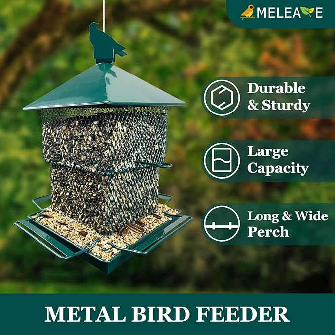 Bird Feeders for Outdoors, 6.5lb Large Capacity, Heavy Duty Metal Bird Feeder, Supports Cardinal, Finch, Blue Jay and Wild Birds(Green)