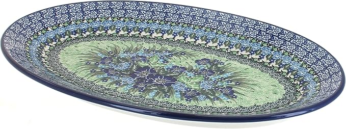Blue Rose Polish Pottery Sapphire Fields Oval Platter