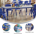 Flash Furniture Wren Adjustable Classroom Activity Table for School and Home, Plastic Activity Table for Kids, 23.625" W x 47.25" L, Gray/Blue