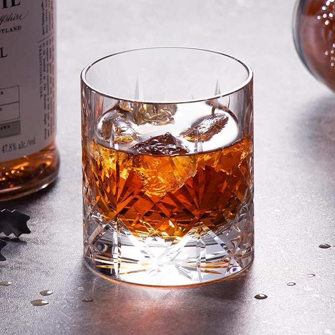 KAMMAK Crystal Whiskey Glasses Set of 2, Handcrafted 7.1oz Old Fashioned Glasses Stemless, Luxury Cocktail Glasses, Hand Blown Scotch Cup for Women, Men Gift for Rocks, Bourbon Barware, Bar