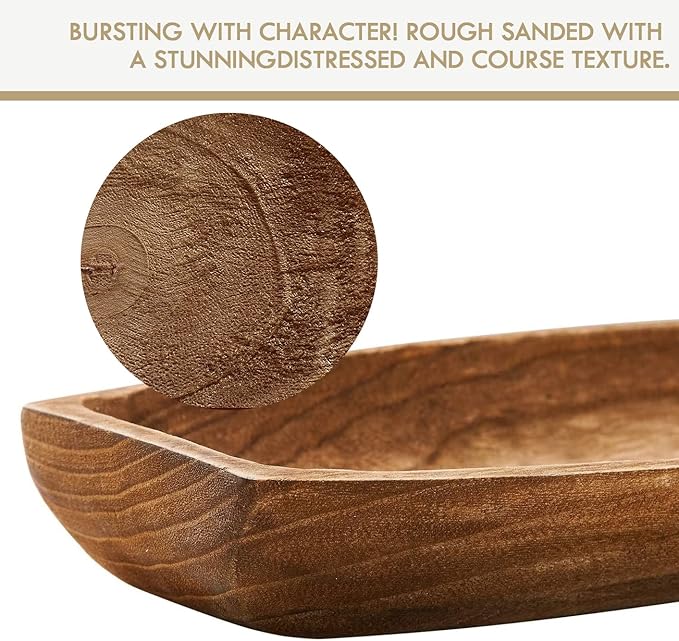 Uziass Wood Dough Bowl, 17.25"x 8.8" Hand Carved Wooden Dough Bowls for Decor Rustic Wood Dough Bowls Decorative Wooden Dough Fruits Bowl for Table Centerpiece Dining Living Room Home Kitchen Decor