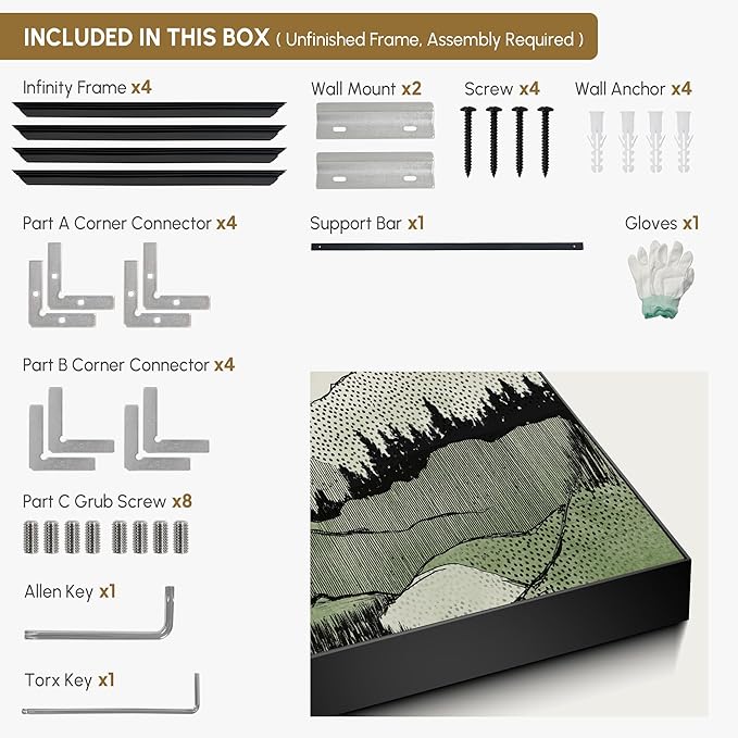 SIGNWIN 36"x72" Extra Large Framed Wall Art Green Line Art Mountain Landscape Illustration for Home Living Room Bedroom Decor (Frame Assembly Required)