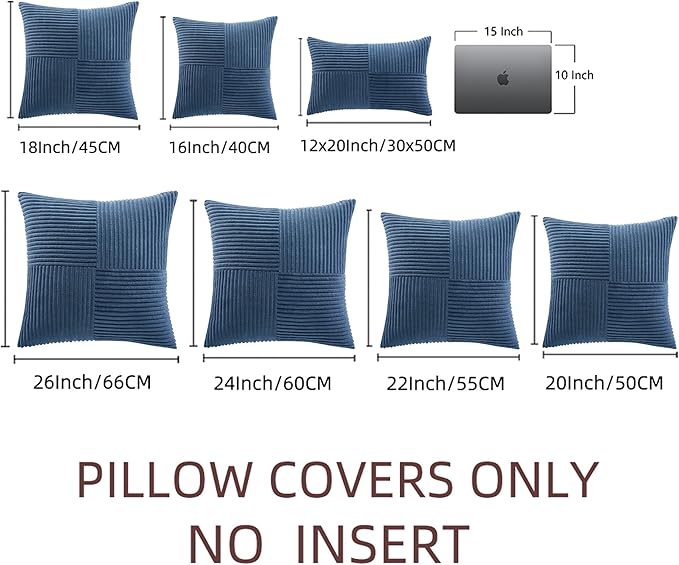 Fancy Homi 2 Packs Dusty Blue Lumbar Decorative Throw Pillow Covers 12x20 Inch for Couch Bed Sofa, Rustic Farmhouse Boho Home Decor, Soft Striped Corduroy Rectangle Accent Cushion Case 30x50 cm