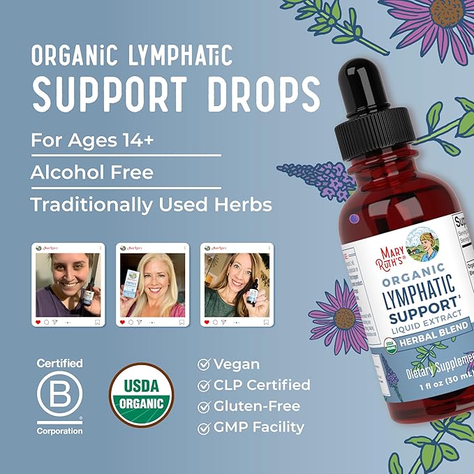 MaryRuth Organics Lymphatic Support Drops | USDA Organic Lymphatic Cleanse Immune Support Supplement| Lymphatic Support with Echinacea & Elderberry | Blue Vervain | Vegan | Non-GMO | 30 Servings