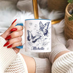 Hyturtle Personalized Blue Butterfly Mug - Butterfly Gifts For Women Lovers - Animal Gift For Bird Lover Her - Bird Gifts For Mom on Mother Day - Custom Name Coffee Cup Ceramic Mug 11 Oz 15 Oz