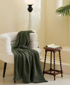 100% Cotton Muslin Throw Blanket for Bed, Couch, Small, Decorative, Soft, Pre-Washed, Breathable and Lightweight Gauze Blanket with Tassels, Suitable for All Seasons, Olive Green, 50"x60"