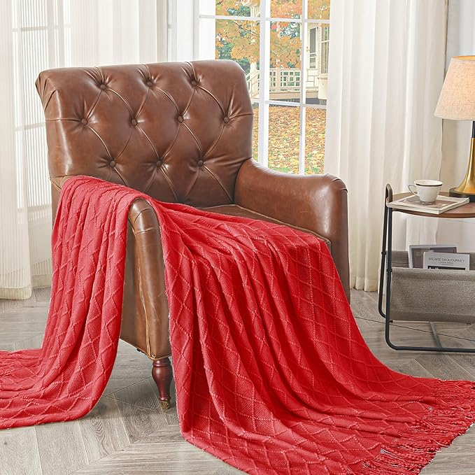 inhand Knitted Gift Throw Blankets for Couch and Bed,Valentines Day Decor Blanket for Her Him Girlfriend Wife, Red Romatic Lightweight Decorative with Tassel, Farmhouse Warm Woven for Women, 60"x80"